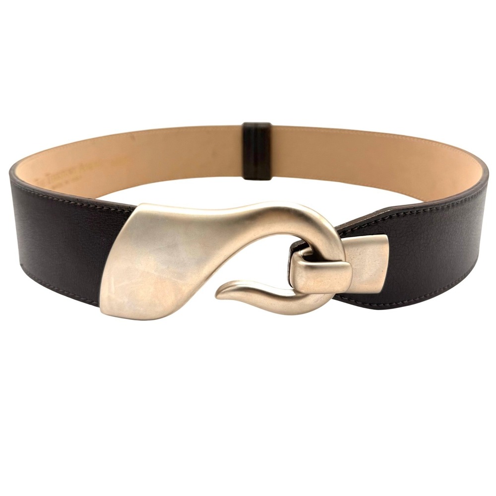 The Territory Ahead Brown Leather Statement Belt Sculptural Hook Buckle Y2K